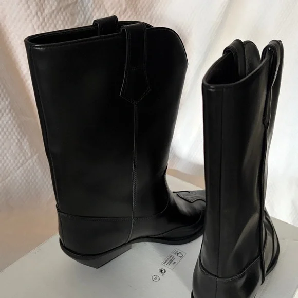 BNIB Abound size 9m Black faux Leather Cowgirl Boots pointed toe small heel - Picture 8 of 10